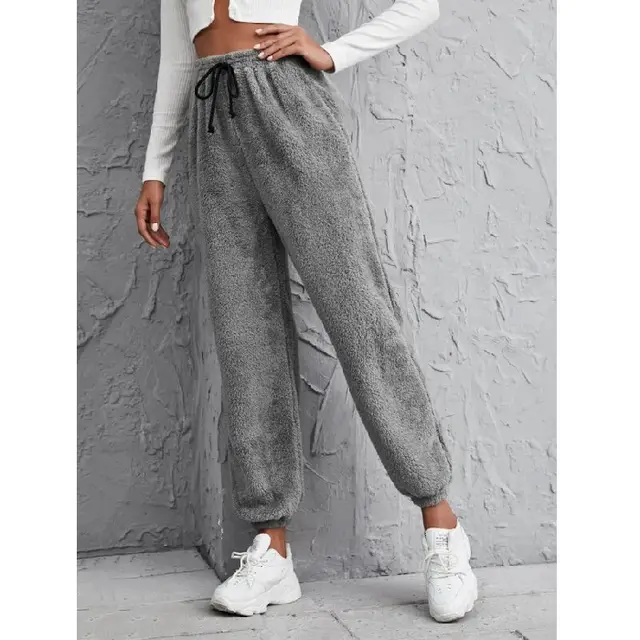 Fleece Warm And Cold Resistant Solid Color Trousers Grey - Shop at LoveMi