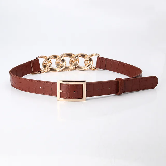 Women's Belt Personality Fashion Street Shooting Metal Chain Link Brown - Shop at LoveMi