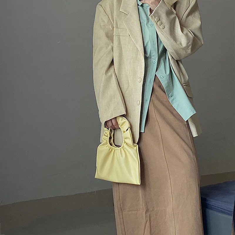 Mini Cloud Bag Female Soft Leather Fold Bag Clutch Yellow - Shop at LoveMi