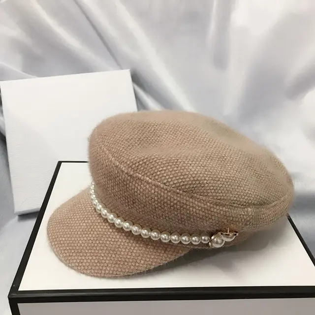 European and American Pearl Retro Navy Hat Khaki - Shop at LoveMi