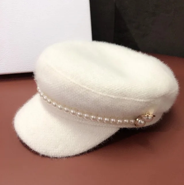 European and American Pearl Retro Navy Hat White - Shop at LoveMi