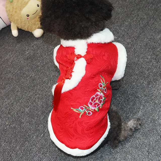 Autumn And Winter Teddy Corgi Fighting Tang Suit Cat Hanfu Red - Shop at LoveMi