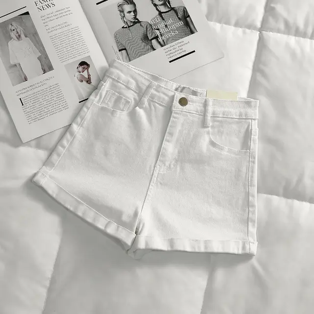 Denim Shorts Women Size Plus Small Size Wild Simple Package Hip Elastic White - Shop at LoveMi