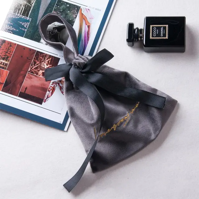 Velvet Cosmetic Bag Storage Bag Drawstring Dustproof Storage Bag Grey - Shop at LoveMi
