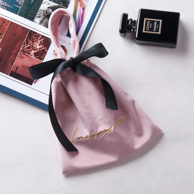 Velvet Cosmetic Bag Storage Bag Drawstring Dustproof Storage Bag Pink - Shop at LoveMi