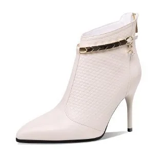 New Female Pointed Toe Stiletto High Heel Ankle Boots Beige - Shop at LoveMi