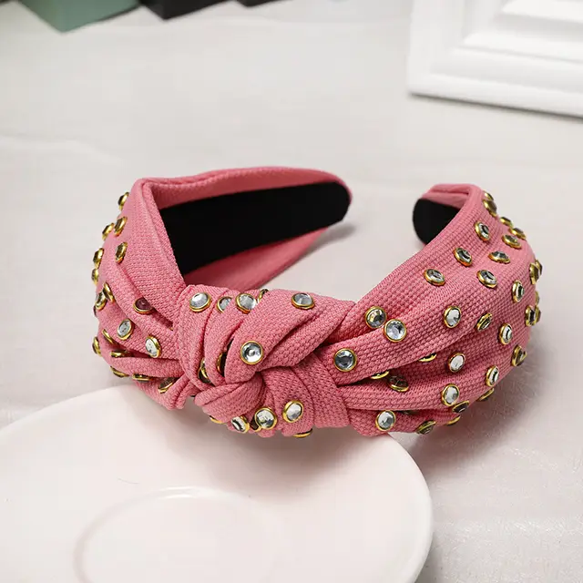 Knotted Headband With Edging Rhinestones In The Middle Red - Shop at LoveMi