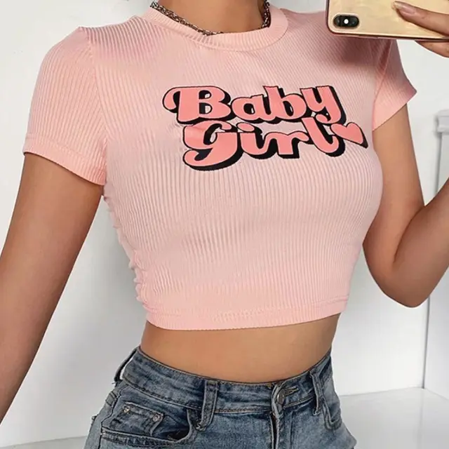 Fashion Letter Printed Navel Casual All Match T Shirt Pink - Shop at LoveMi