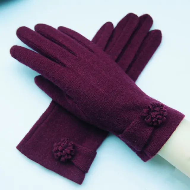 Single Layer Wool Warm Ladies Gloves For Autumn And Winter Wine Red - Shop at LoveMi