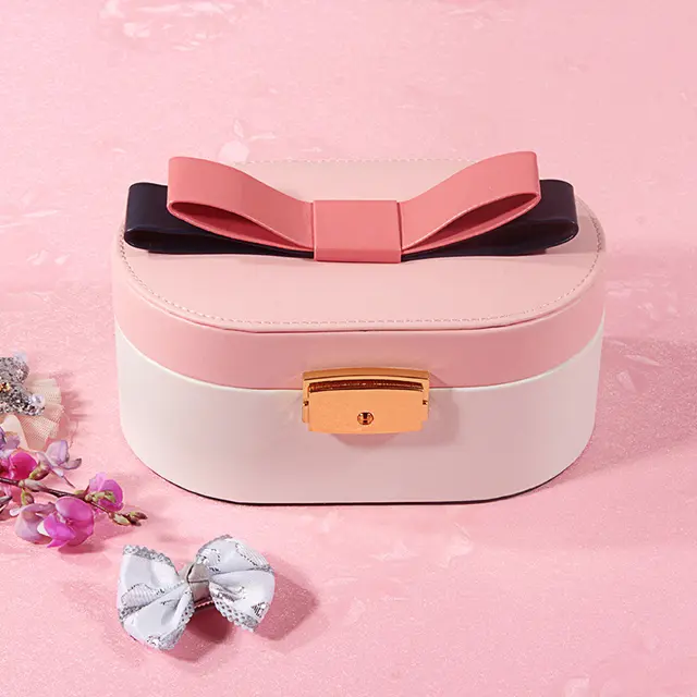 Korean Version of Small Jewelry Box New Gift Box Portable Jewelry Bag Jewelry Pu Leather Custom Gifts Portable Dressing Case Pink - Shop at LoveMi