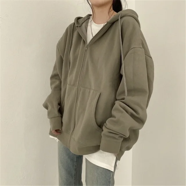 Women's Loose Mid Length Plus Fleece Hooded Jacket Army Green - Shop at LoveMi