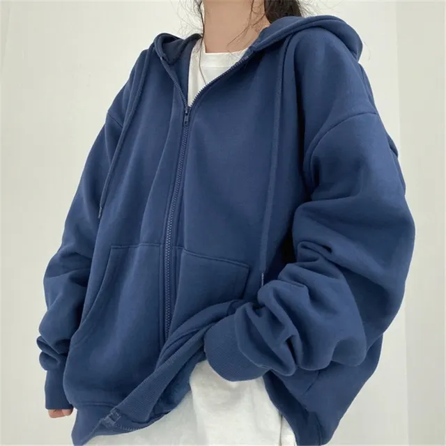 Women's Loose Mid Length Plus Fleece Hooded Jacket Royal - Shop at LoveMi