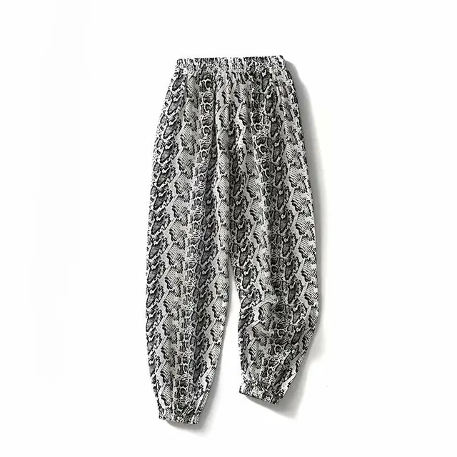 Elastic Waist Snake Print Loose Casual Sweatpants Trousers Black - Shop at LoveMi