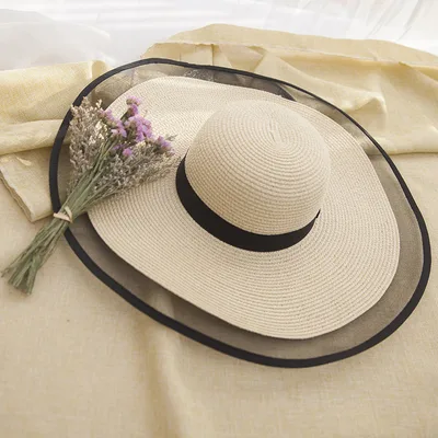 Women's Summer Sunscreen Sunshade Big Straw Hat Beige - Shop at LoveMi