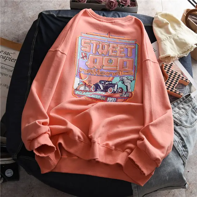 Round Neck Plus Velvet Loose Sweater Autumn And Winter Tops Retro All Match Women Orange - Shop at LoveMi