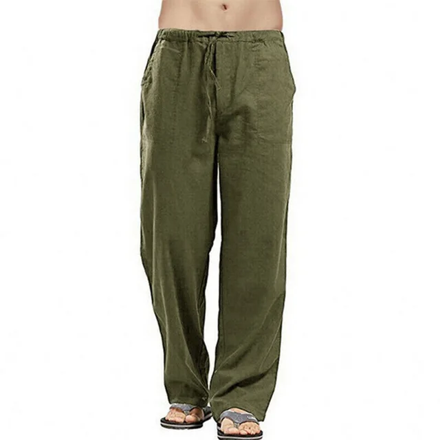 Loose Plus Size Cotton And Linen Elastic Waist Straight Beach Pants Green - Shop at LoveMi