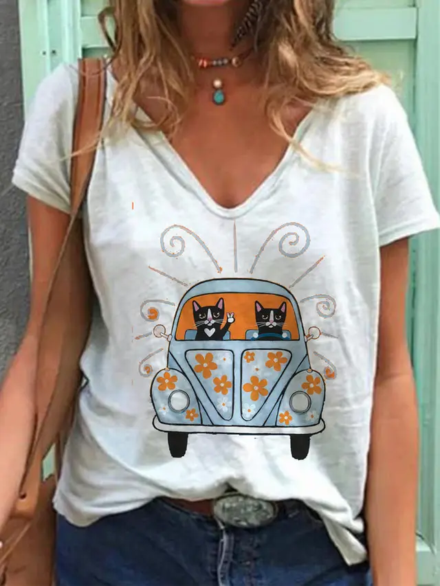 Animal Print Short Sleeve V Neck T Shirt - Shop at LoveMi