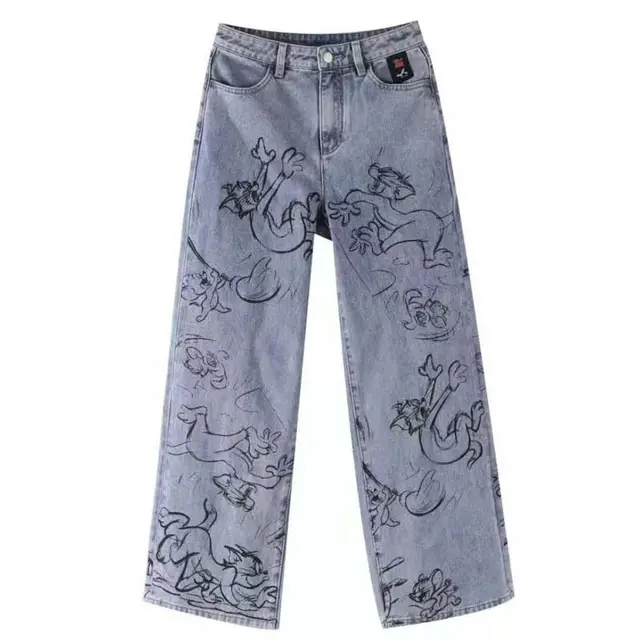 Fashion Casual Women's Cartoon Graffiti Jeans Blue - Shop at LoveMi