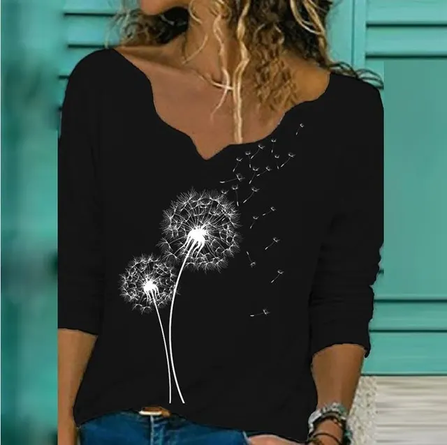 Women's Printed Loose Long Sleeve Top Black - Shop at LoveMi