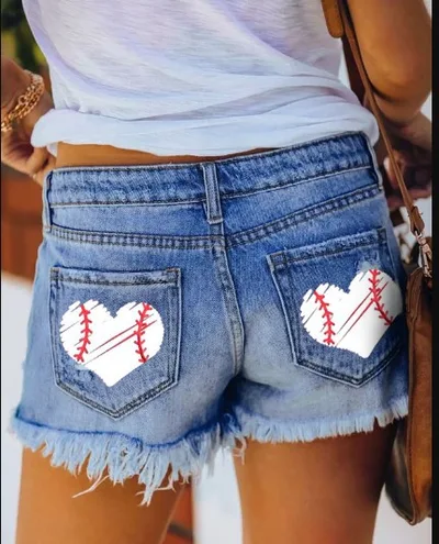Fringed Denim Shorts Straight Breasted Women's Hot Pants Heart M - Shop at LoveMi