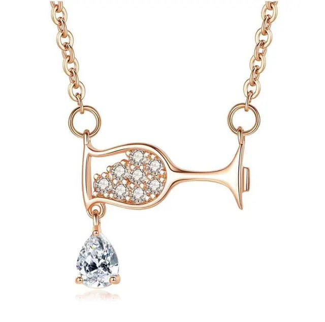 Necklace With Zircon Drop Wine Glass Necklace Rose Red - Shop at LoveMi