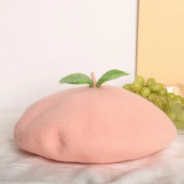 Skinny Home Handmade Wool Felt Beret With Peach Leaf Pink - Shop at LoveMi