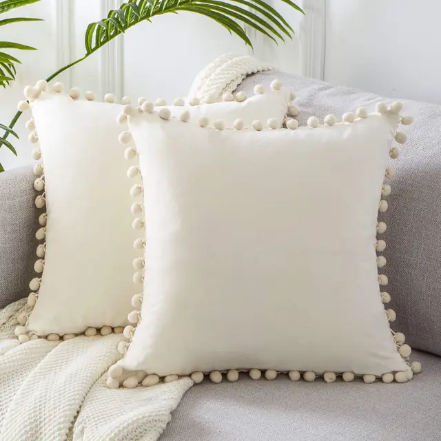 Ball ball lace pillow velvet solid color sofa short plush ball cushion cover White - Shop at LoveMi