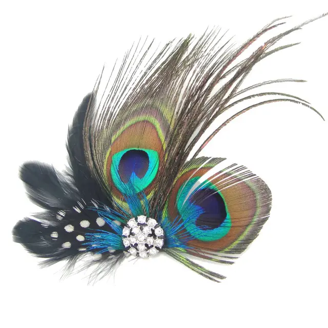 Peacock Feather With Diamond Hairpin And Ball Hair Accessory Green - Shop at LoveMi
