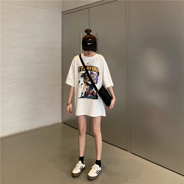 Loose Plus Size Short Sleeve Super Hot Ins Trendy Clothes Lazy T shirt White - Shop at LoveMi