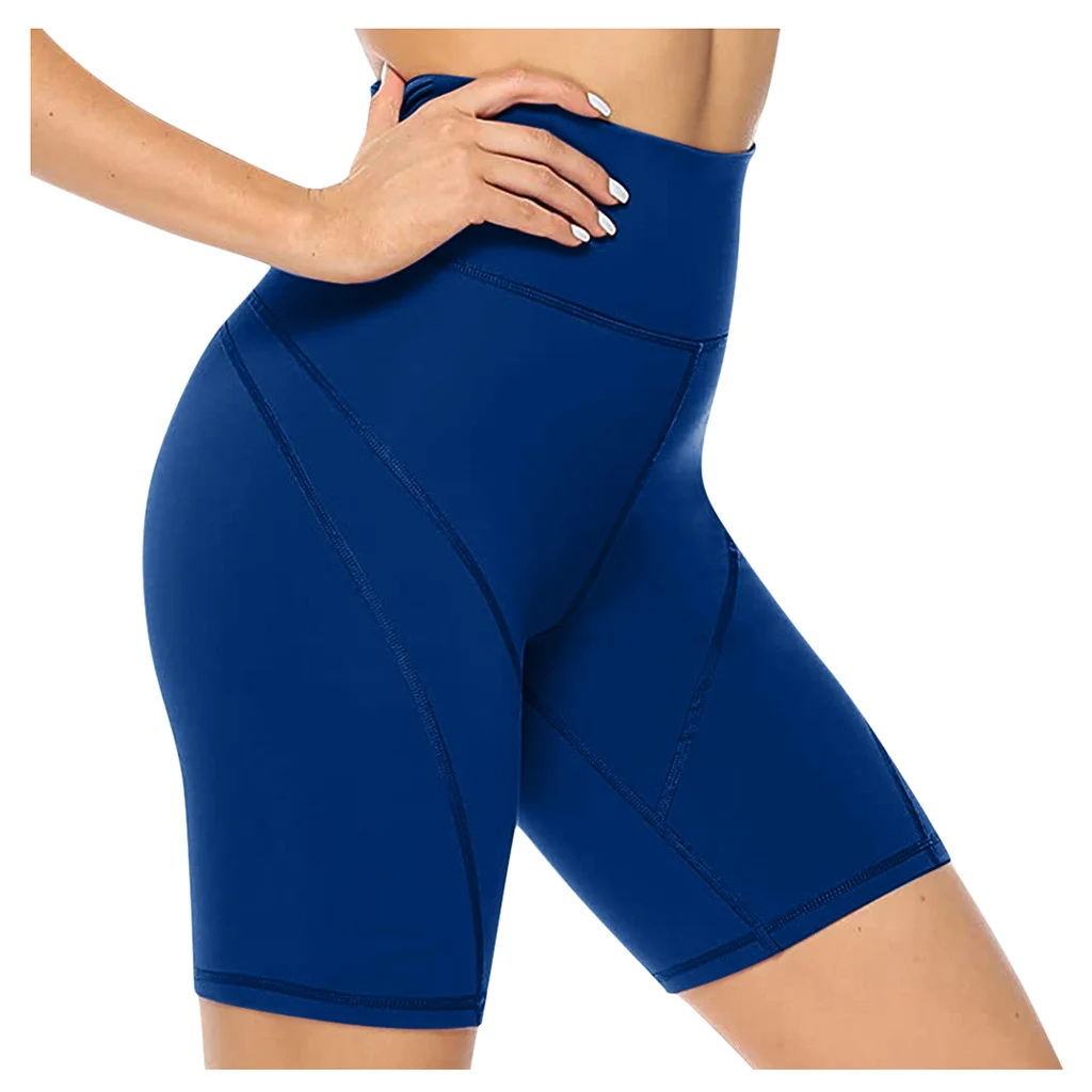 Tight High Waist Yoga Pants Women's Sports Shorts Solid Colour - Blue