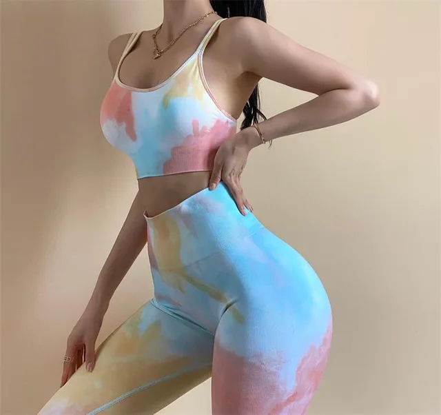 Tie Dye Yoga Suit Sexy Seamless Knitted Fitness Sports Tight Suit Women - Shop at LoveMi