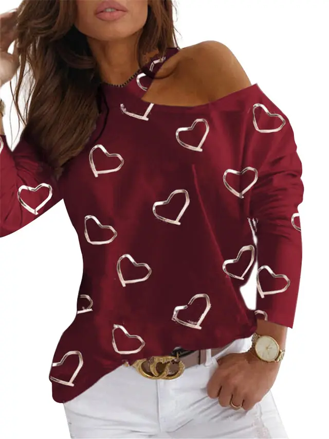 Women's Halter Neck Long Sleeved Casual Top T Shirt Red - Shop at LoveMi