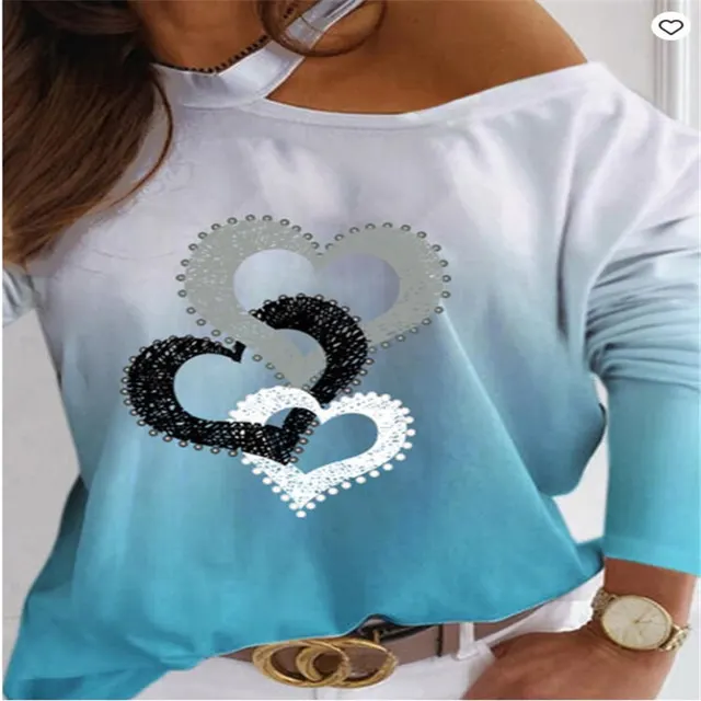 Printed Halter Fashion Casual Long Sleeve T Shirt Blue - Shop at LoveMi