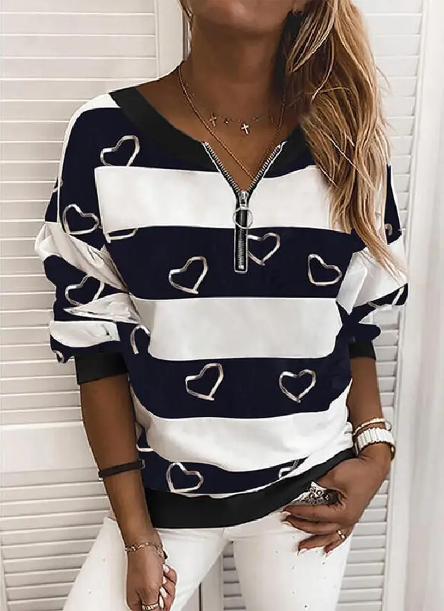 Peach Heart Digital Printing Loose Women's Long Sleeve Black - Shop at LoveMi