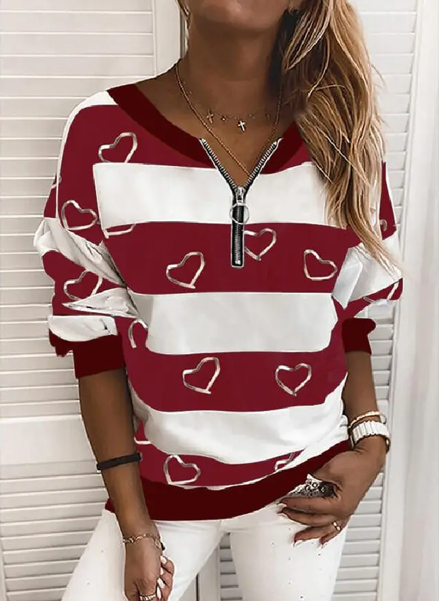 Peach Heart Digital Printing Loose Women's Long Sleeve Red - Shop at LoveMi