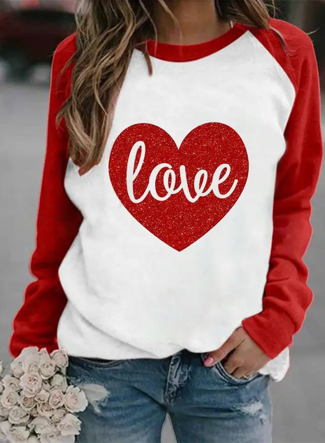 Women's Casual Shirt With Printed Crew Neck Sweater Red - Shop at LoveMi