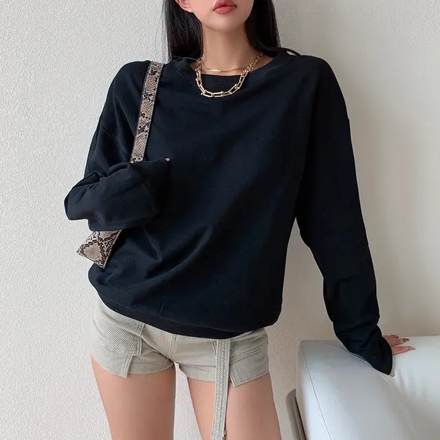 European And American Ins Bloggers Long Sleeved Pure White Sweater Women Black - Shop at LoveMi