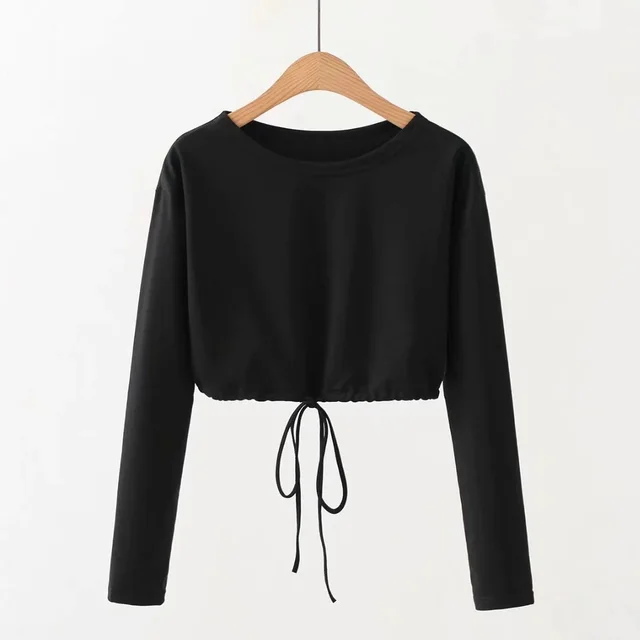 Pure Color Drawstring Short Hooded Sweatshirt Black - Shop at LoveMi