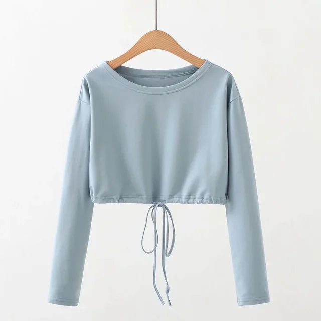Pure Color Drawstring Short Hooded Sweatshirt Blue - Shop at LoveMi