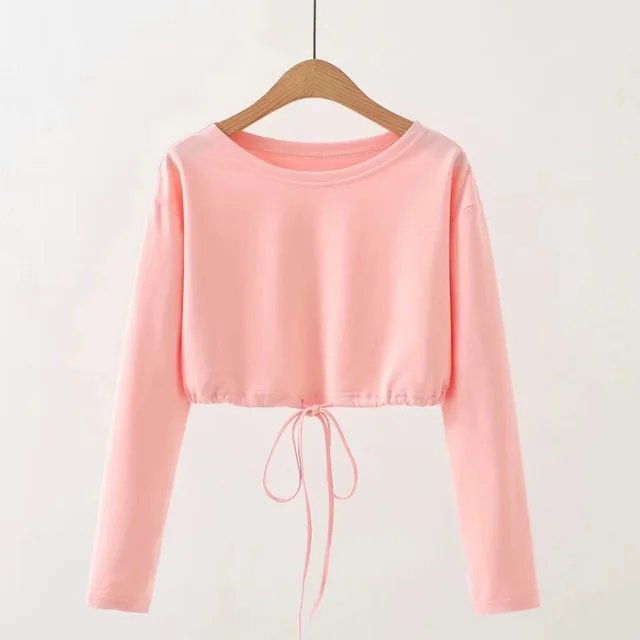 Pure Color Drawstring Short Hooded Sweatshirt Pink - Shop at LoveMi
