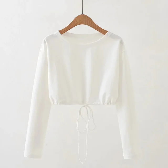 Pure Color Drawstring Short Hooded Sweatshirt White - Shop at LoveMi
