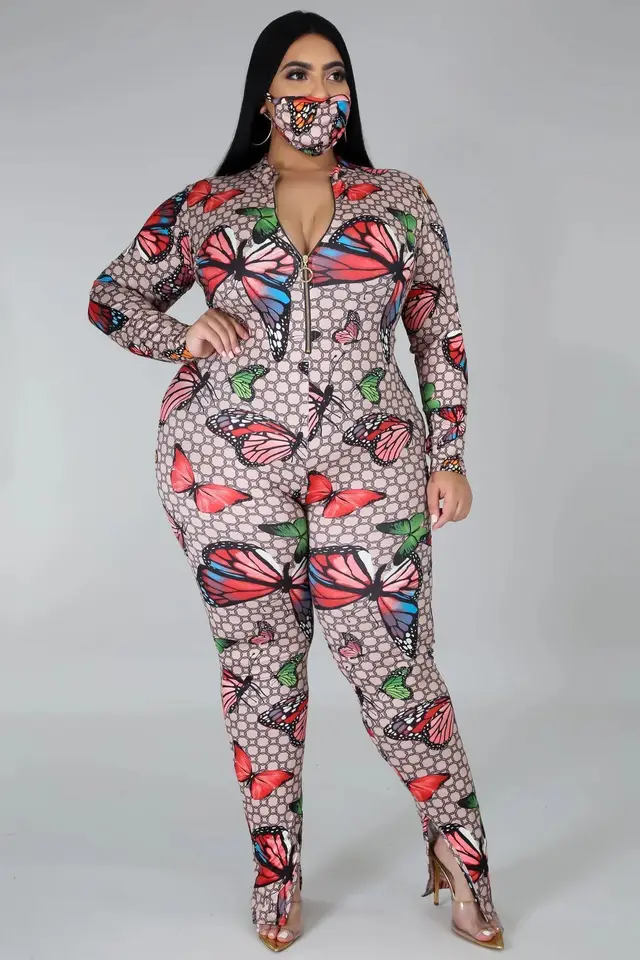 European and American Plus Size Fat Woman Stretch Digital Print Jumpsuit - Shop at LoveMi