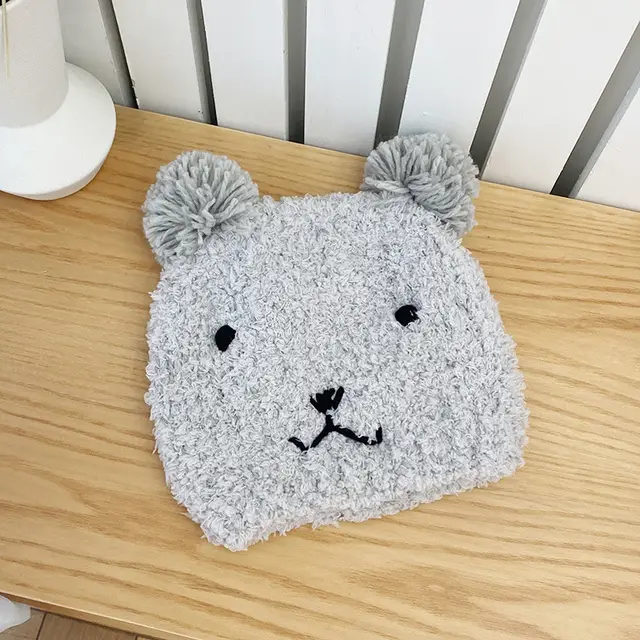 Cute Bear Plush Hat In Autumn And Winter Grey - Shop at LoveMi
