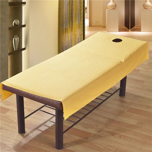 Cotton Satin Strip Hole Beauty Salon Bed Sheet Cloth Hole Towel Yellow - Shop at LoveMi