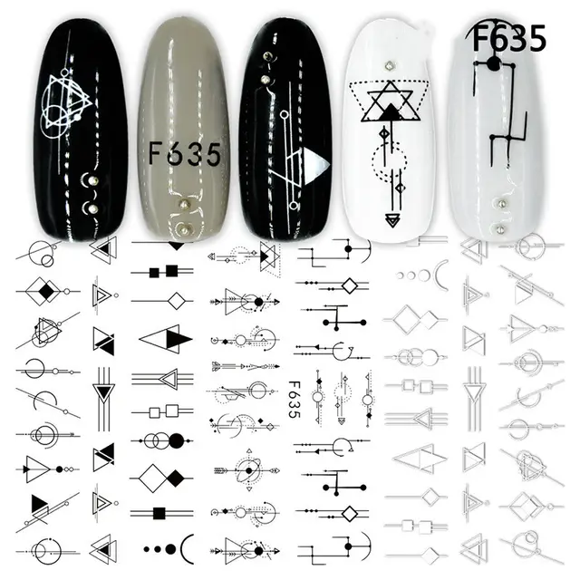 European And American Style Black And White Geometric Nail Art Stickers - Shop at LoveMi