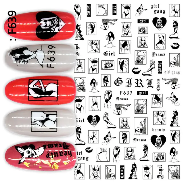 European And American Style Black And White Geometric Nail Art Stickers F - Shop at LoveMi