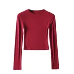 Turtleneck Round Neck Long Sleeve Slim Fit Short High Waist Women's T-shirt - Red