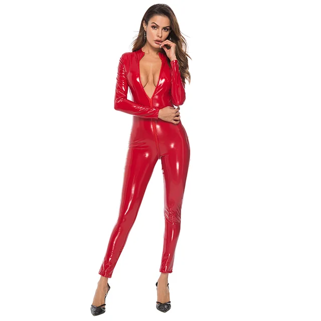 Corset, Mirrored One piece Leather Jacket, Patent Leather Zipper Pants, Bright Leather Jacket Red - Shop at LoveMi