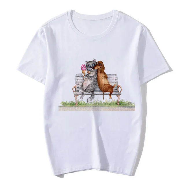Cute Cartoon Animal Print Short Sleeve T Shirt For Lovers H - Shop at LoveMi