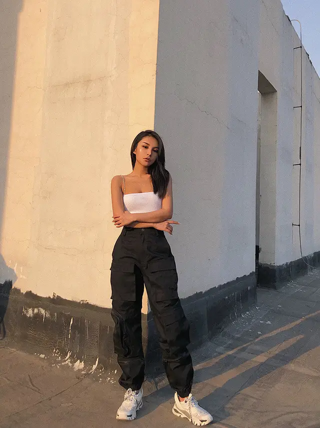 Multi Pocket Overalls Women's Loose Bf High Waist Casual Pants Black - Shop at LoveMi